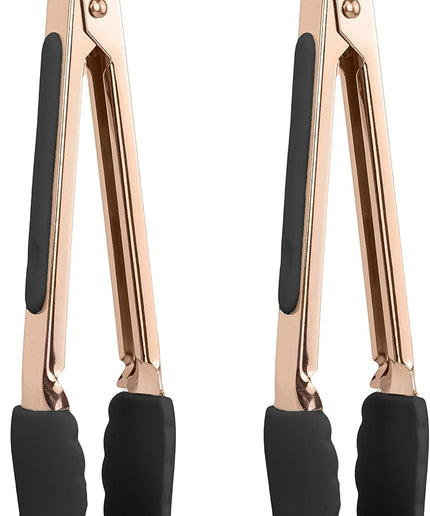 Stainless Steel Silicone Tipped Kitchen & BBQ Tongs Set, 2 Pc Mini Tongs, Black