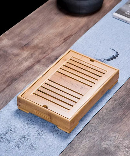 Bamboo Tea Trays Kung Fu Tea Accessories Tea Tray Table with Drain Rack Chinese Tea Serving Tray Set Free Shipping