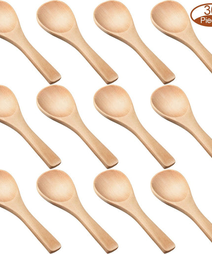 30 Pieces Small Wooden Spoons Mini Nature Wooden Spoons for Jars Mini Tasting Spoons Condiments Salt Spoons for Kitchen Cooking Seasoning Oil Coffee Tea Sugar (Natural Wood Color)