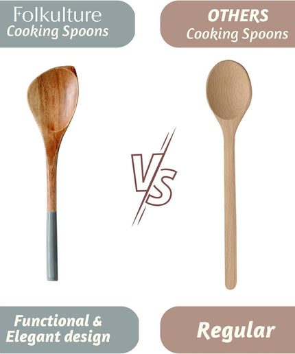 Wooden Spoons for Cooking, Set of 5 Wooden Utensils for Cooking, Nonstick Wooden Cooking Utensils, Kitchen Utensil Sets with Wooden Spoon Sets and Wooden Spatula - Grey