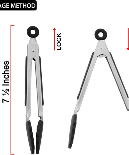 Small Silicone Tongs 7-Inch Mini Serving Tongs, Set of 3 (Black White Gray)