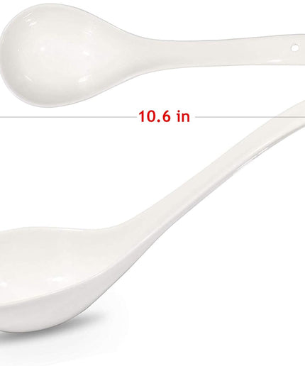 Ceramic Ladle Pure White Soup Spoon Bone China Big Ladle Spoons Heavy Duty Deep Porcelain Flatware Asian Soup Tureen Spoons10 Inch Long