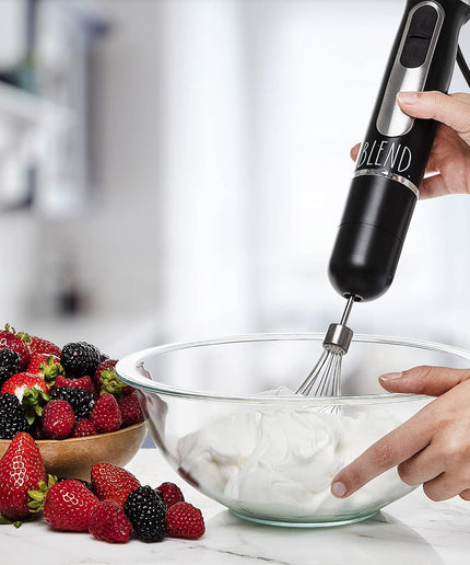 Immersion Hand Blender- Handheld Immersion Blender with Egg Whisk and Milk Frother Attachments, 2 Speed Blender, 500 Watts, Stainless Steel Blade (Black)