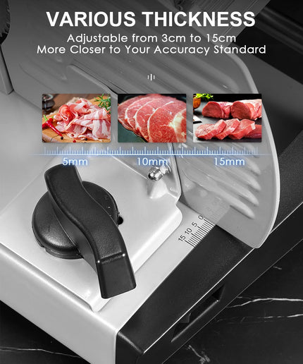 Meat Slicer, 200W Electric Food Slicer for Home Use, Meat Slicer with Two 7.5" Sharp Stainless Steel Blade(Serrated + Smooth) & 0-15Mm Precise Thickness Cut Deli Food, Silver