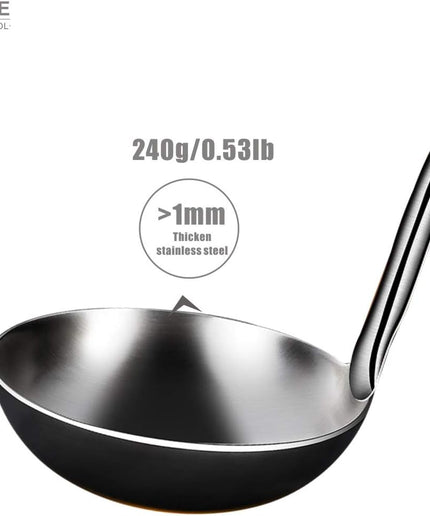 Soup Ladle,304 Stainless Steel Cooking Ladle Spoon Wok Tools with Long Wooden Handle Heat Resistant,Silver/14.6Inch