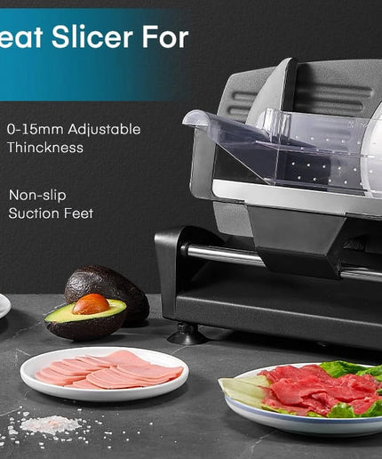 Meat Slicer 200W Electric Deli and Food Slicer with Two Removable 7.5" Stainless Steel Blade, 0 - 15 Mm Adjustable Thickness