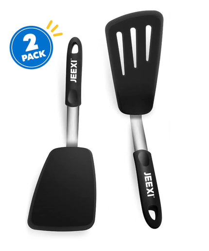 Silicone Spatula Set, 2 Flexible Turners for Non-Stick Cookware, Heat Resistant Kitchen Spatulas Pack, Cooking, Frying and Flipping Utensils Non Scratch or Melting Flippers