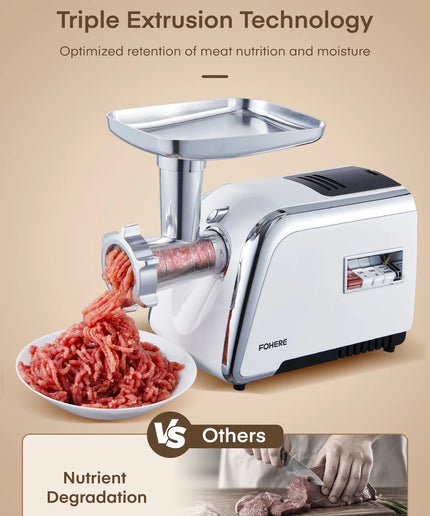 Electric Meat Grinder Heavy Duty, 3000W Max, Sausage Stuffer Maker with 4 Stainless Steel Grinding Plates & 3 Blades, Storage Box