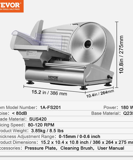 180W Electric Meat Slicer Deli Food Slicer with 7.5 Inch SUS420 Blade