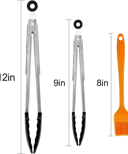 Kitchen Tongs Cooking Tongs Stainless Steel Tongs for Cooking Silicone Tongs Heat Resistant Set of Two 9/12 Inch Rubber Tipped Tongs (Kitchen Tongs-Black)