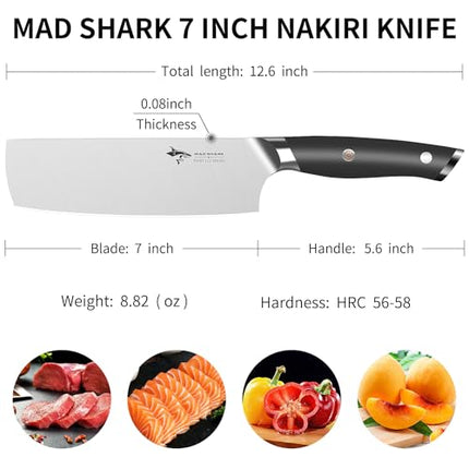 MAD SHARK Japanese Nakiri Knife - 7" Razor Sharp & Full Tang Vegetable Kitchen Knife, Multipurpose Asian Chef Knife for Chopping, Dicing & Slicing with Ergonomic Handle