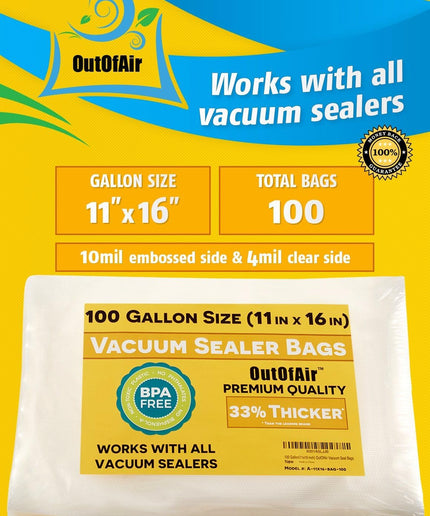 100 Vacuum Sealer Bags: Gallon Size (11" X 16") by  Works with Foodsaver & Other Machines - 33% Thicker BPA Free, Commercial Grade, 11 X 16 Inches