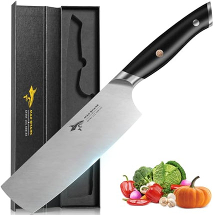 MAD SHARK Japanese Nakiri Knife - 7" Razor Sharp & Full Tang Vegetable Kitchen Knife, Multipurpose Asian Chef Knife for Chopping, Dicing & Slicing with Ergonomic Handle