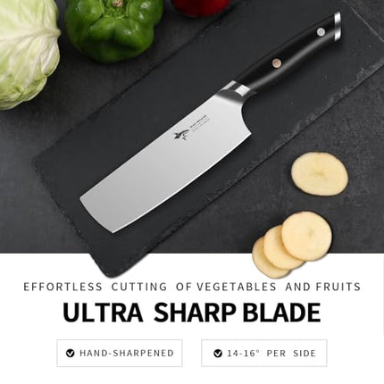 MAD SHARK Japanese Nakiri Knife - 7" Razor Sharp & Full Tang Vegetable Kitchen Knife, Multipurpose Asian Chef Knife for Chopping, Dicing & Slicing with Ergonomic Handle