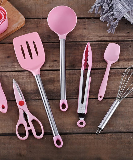 Kithcen Utensil Set 42 Cooking Utensils Nylon and Stainless Steel Utensils Set Kitchen Tool Set,Baking Set Kitchen Set Spatula Set Kitchen Gadgets Kitchen Tools Kitchen Accessories Pink