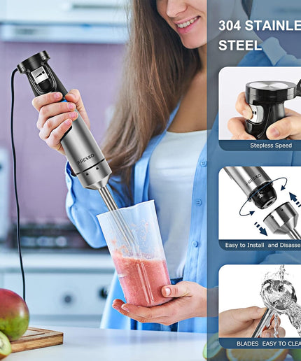 5-In-1 Immersion Hand Blender Handheld Mixer,  Stainless Steel Handheld Stick Blender with Turbo Mode, 700Ml Beaker, 500Ml Chopping Bowl, Whisk, Wall Rack Attachments, Bpa-Free…