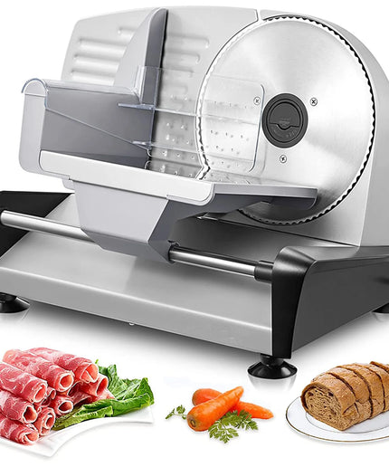 Meat Slicer, 200W Electric Food Slicer for Home Use, Meat Slicer with Two 7.5" Sharp Stainless Steel Blade(Serrated + Smooth) & 0-15Mm Precise Thickness Cut Deli Food, Silver