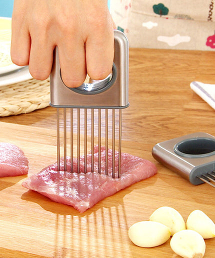 Onion Holder Tomato Cutter Meat Slicer Stainless Steel Kitchen Gadgets