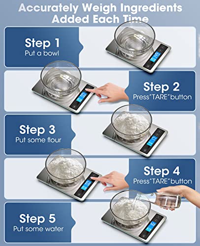 Nicewell Food Scale, 22lb Digital Kitchen Scale Weight Grams and oz for Cooking Baking, 1g/0.1oz Precise Graduation, Stainless Steel and Tempered Glass