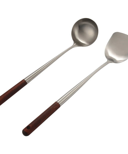 2Pcs Wok Spatula and Ladle Tool Set 17 Inches Spatula for Wok Stainless Steel Silver