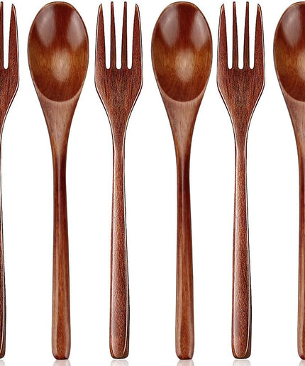 Wooden Spoon and Fork for Eating Utensil Set Lunch Wood Cutlery Japanese Silverware Sets Wooden Flatware Reusable Bamboo Utensils Korean Wood Forks Spoons