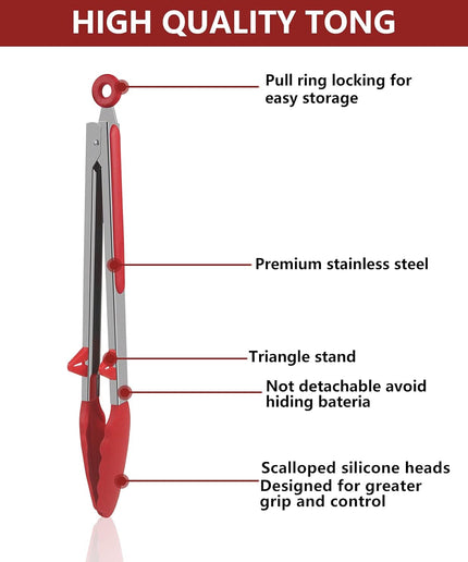 Premium Stainless Steel Locking Kitchen Tongs, Silicone Pliers, Non Stick Heat-Resistant Barbecue PLIERS SET, Can Be Used for Barbecue/Cooking/Picnic/Party Occasions