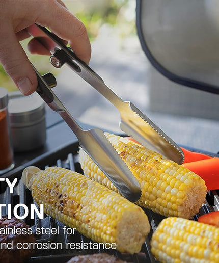 by Heston Blumenthal Premium Medium Grilling Tongs: Brushed Stainless Steel with Soft Grip Handle, Sturdy Tongs for Cooking, Great for Grilling Large Cuts of Meat, Bottle Opener and Hang Zone