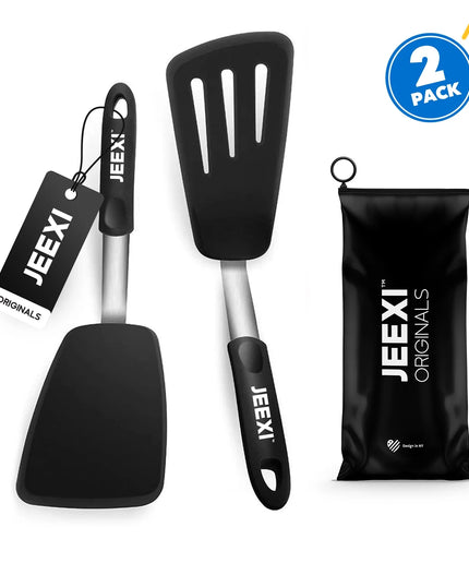 Silicone Spatula Set, 2 Flexible Turners for Non-Stick Cookware, Heat Resistant Kitchen Spatulas Pack, Cooking, Frying and Flipping Utensils Non Scratch or Melting Flippers