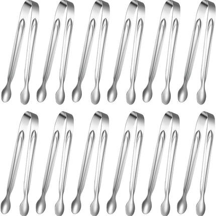 12 Pieces Sugar Tongs Ice Tongs Stainless Steel Mini Serving Tongs Appetizers Tongs Small Kitchen Tongs for Tea Party Coffee Bar Kitchen (Silver, 6 Inch)