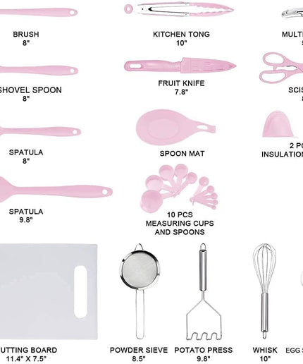 Kithcen Utensil Set 42 Cooking Utensils Nylon and Stainless Steel Utensils Set Kitchen Tool Set,Baking Set Kitchen Set Spatula Set Kitchen Gadgets Kitchen Tools Kitchen Accessories Pink