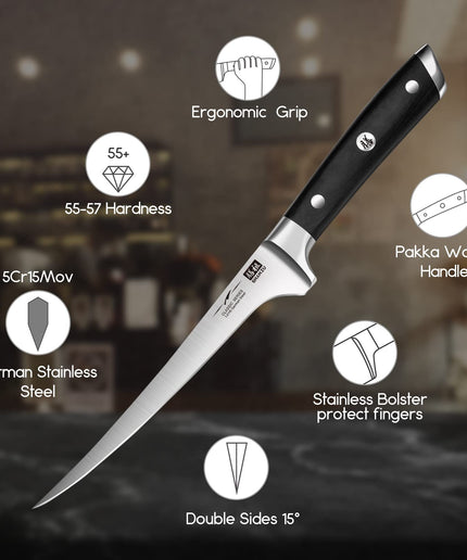 SHAN ZU Fillet Knife 7 inch- Edge Deboning Fish and Meat Boning Knife, Professional Super Sharp Fish Knife Made of German Stainless Steel Boning Knife