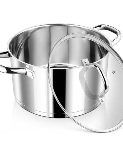 P&P CHEF 6qt Stock Cooking Pot, Stainless Steel Large Soup Stockpot with Lid for Cooking, Transparent Cover, Tri-Ply Stainless Steel Bottom & Double Riveted Handles, Dishwasher Safe