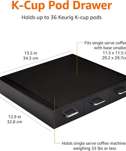 Amazon Basics Coffee Pod Storage Organizer Drawer for K-Cup Pods, 36 Pod Capacity, Black