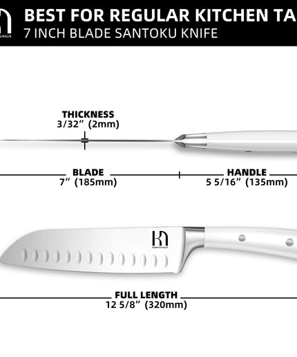 KnifeSaga Santoku Knife 7 Inch, Japanese Professional Chef knife High Carbon Stainless Steel, Razor Sharp Chefs Kitchen Knife, Vegetable Chopping Knife for Cooking With Full-tang Handle, White