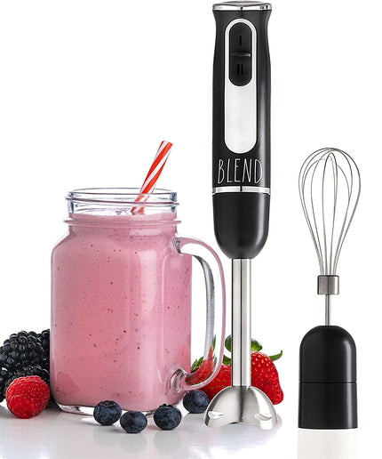 Immersion Hand Blender- Handheld Immersion Blender with Egg Whisk and Milk Frother Attachments, 2 Speed Blender, 500 Watts, Stainless Steel Blade (Black)