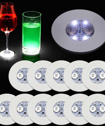 24 Pieces LED Coasters Light up Coasters LED Bottle Lights Bottle Glorifier LED Bar Coaster Bottle Light Sticker for Party Weeding Bar (White)