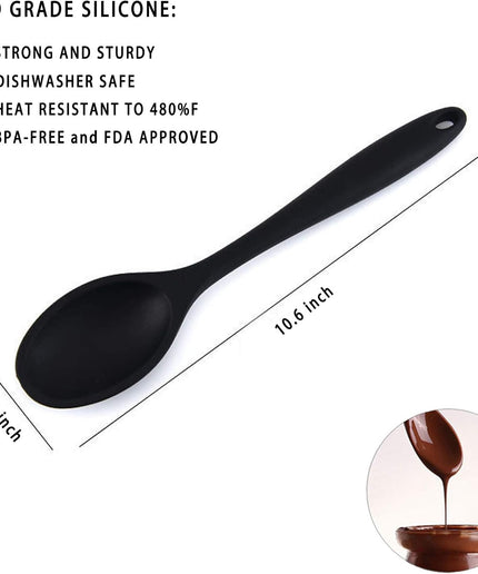 Silicone Nonstick Mixing Spoons Set 2 - Piece,High Heat Resistant to 480°F,Hygienic One Piece Design Cooking Utensil,For Set for Stirring Scooping and Mixing& Serving (Black)