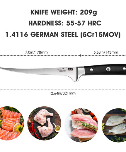 SHAN ZU Fillet Knife 7 inch- Edge Deboning Fish and Meat Boning Knife, Professional Super Sharp Fish Knife Made of German Stainless Steel Boning Knife