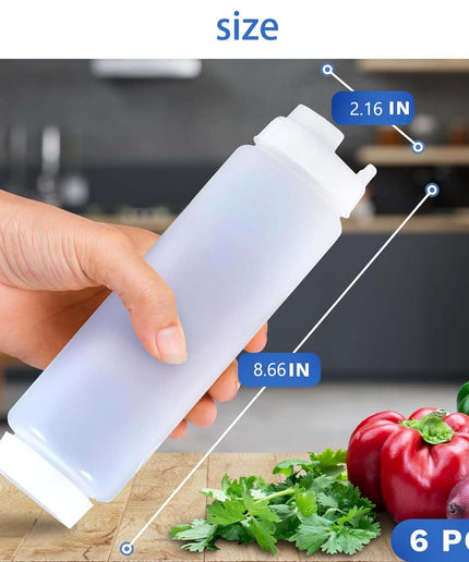 6PCS 16oz Inverted Plastic Squeeze Bottles,Condiment Squeeze Bottles for Sauces, Refillable Large Valve Dispenser Ketchup Sour Cream Squeeze Bottles for Restaurants Catering