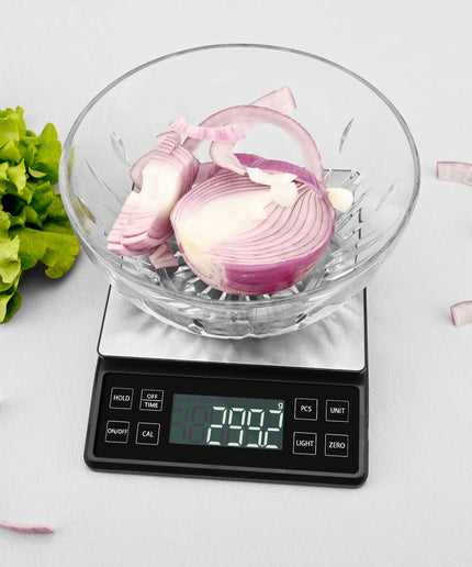 Food Kitchen Scale NEXT-SHINE Rechargeable Digital Scale with LCD Backlit Display and Protective Tray, 5kg x 0.1 for Baking Cooking Meal Prep Parcel, Large Stainless Steel Weighing Platform