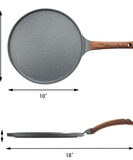 SENSARTE Nonstick Crepe Pan, Swiss Granite Coating Dosa Pan Pancake Flat Skillet Tawa Griddle 10-Inch with Stay-Cool Handle, Induction Compatible, PFOA Free