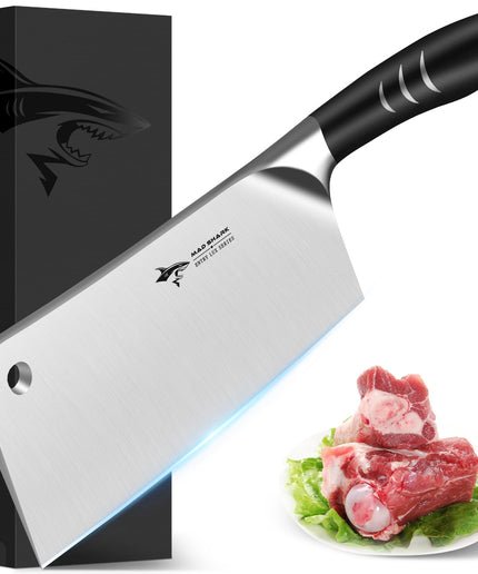 MAD SHARK High-end Meat Cleaver Knife 7.5 Inch, Best Professional Heavy Duty Bone Chopper, Butcher Knife for Meat Cutting, Chopping Knife, Bone Cutting Knife, Meat Bone Cutter, Chinese Cleaver Knife