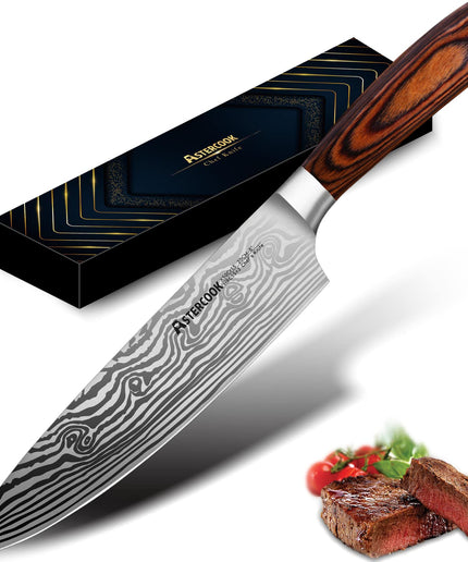 Astercook Chef Knife, 8 Inch Professional Kitchen Chef Knife, German High Carbon Stainless Steel Ultra Sharp Knife, Chefs Knives with Ergonomic Handle and Gift Box