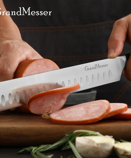 GrandMesser Carving Knife, 12 Inch Slicing Knife for Meat, Premium German Steel Brisket Knife with ABS Handle, for BBQ Brisket Turkey Ham Rib Roast Beef with Sharpener.