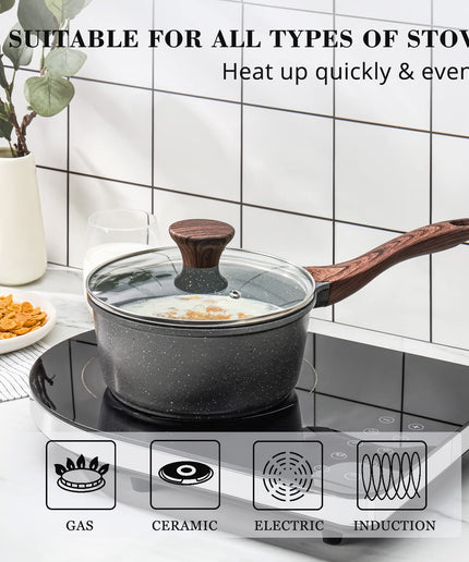 SENSARTE Nonstick Sauce Pan with Lid, 1.5QT Small Pot with Swiss Granite Coating, Stay-cool Handle, Multipurpose Handy Small Saucepan, Induction Capable, PFOA Free