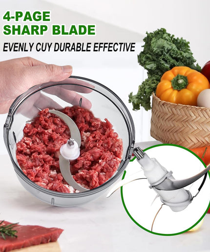 Food Processors 4 Cup,Electric Food Chopper,Small Meat Grinder with 2 Bowls,2 Speed & 2 Different Function Blades for Vegetable, Meat, Nuts,Functions for Mincing, Dicing, Shredding,Slicing - The Right Kitchen Equipment