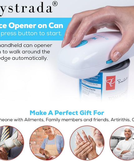 Electric Can Opener - No Sharp Edge Handheld Can Opener - Battery Operated Can Opener - Easy One-Touch Operation Can Opener - Automatic Can Opener Works on All Types of Cans (White)