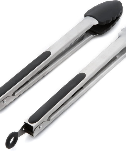 Stainless Steel Kitchen Tongs for Cooking - Premium Cooking Tongs with Stainless Steel and Silicone Tips - Non-Slip Metal Food Tongs, Heat Resistant & Non-Stick, 12", Set of 2