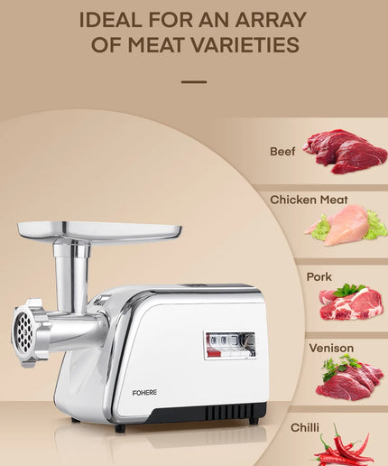 Electric Meat Grinder Heavy Duty, 3000W Max, Sausage Stuffer Maker with 4 Stainless Steel Grinding Plates & 3 Blades, Storage Box