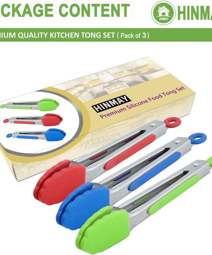 Small Tongs with Silicone Tips 7-Inch Mini Serving Tongs, Set of 3 (Red Blue Green)